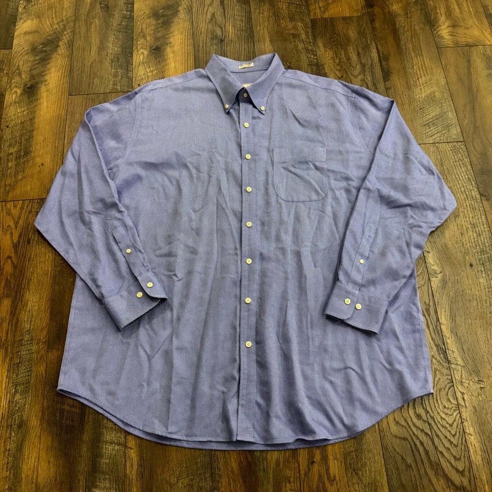 Peter Millar Nanoluxe Easy Care Men 2XL Blue Button Down Dress Shirt 100% Cotton